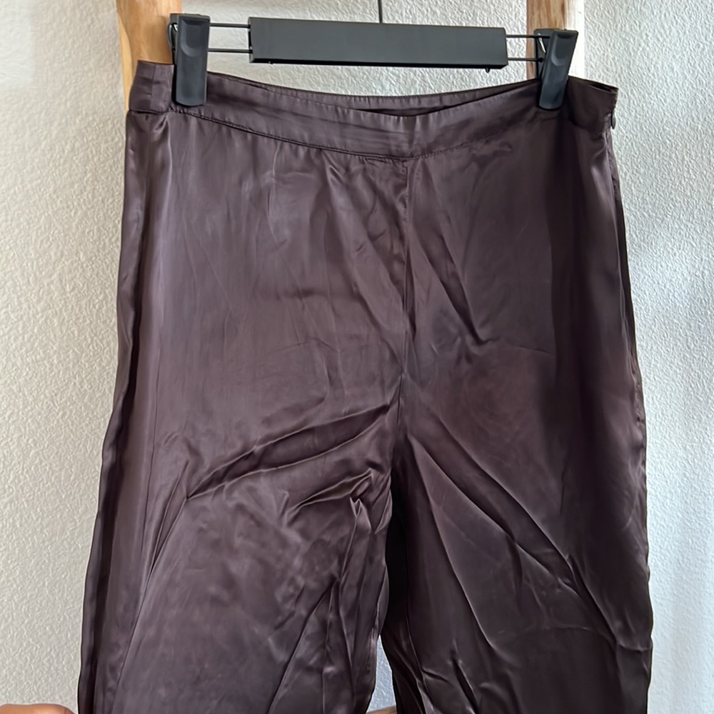 Zara Limited Edition Brown Satin Lace Straight Leg High Rise Pants - Picture 6 of 10